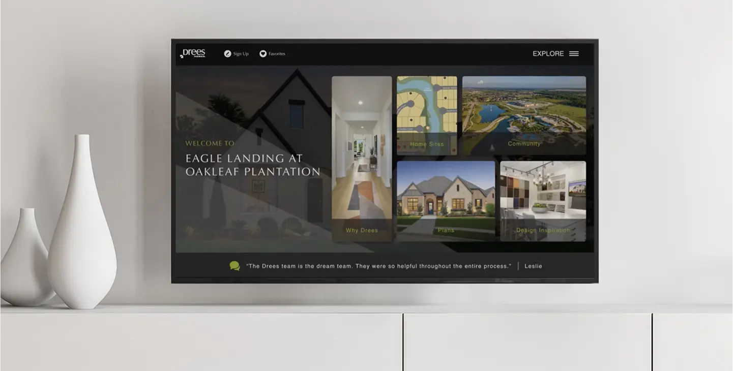 Drees Homes website viewed on a wall-mounted flat panel television